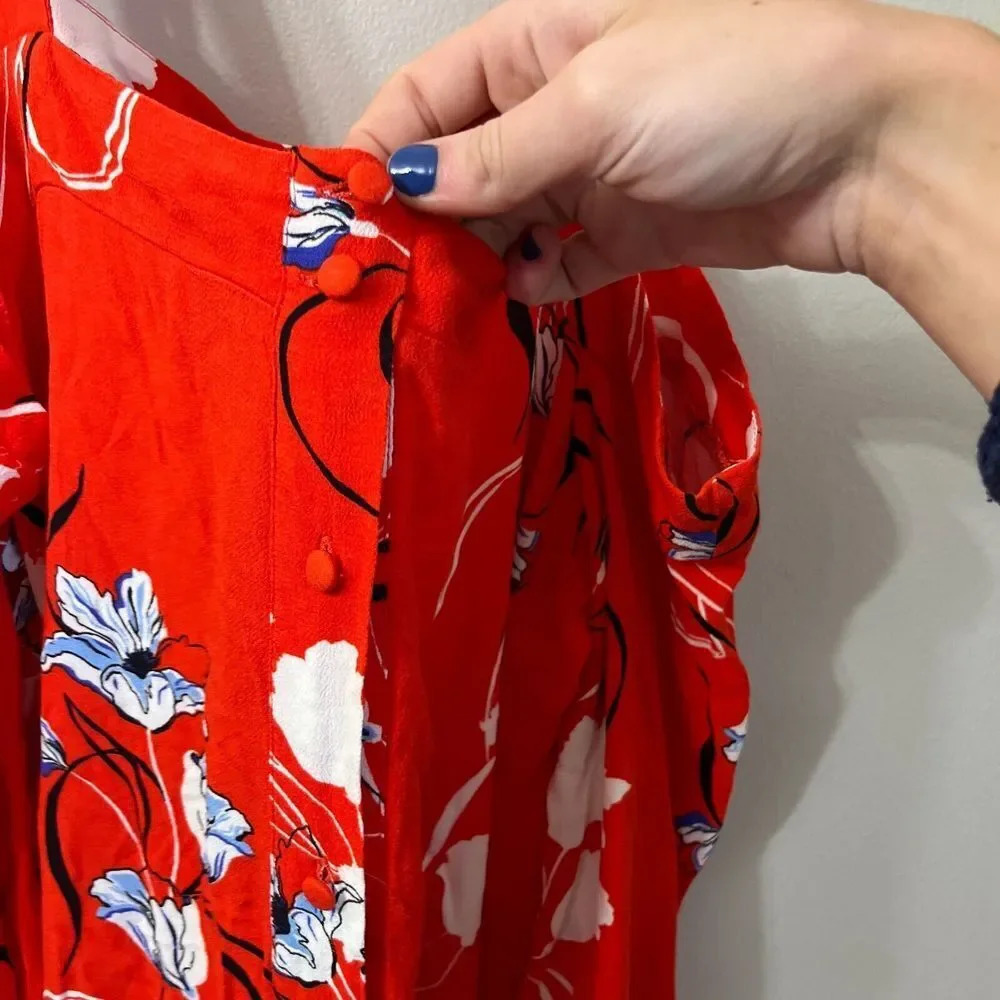 Yas Womens Red Maxi Dress Large Bluebells LS Ancle Floral Cold Shoulder - Picture 8 of 12
